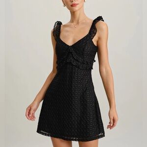 Rihoas Chic Black V Neck Ruffle Mini Dress